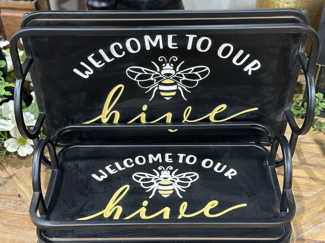 18"-15" Wood Bee Trays Set of 2