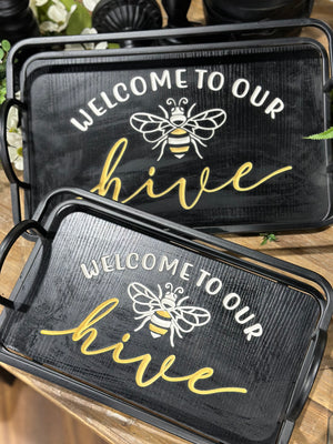 18"-15" Wood Bee Trays Set of 2