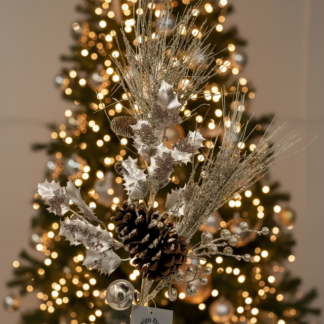 30" Champagne Glitter Pine Cone Spray
