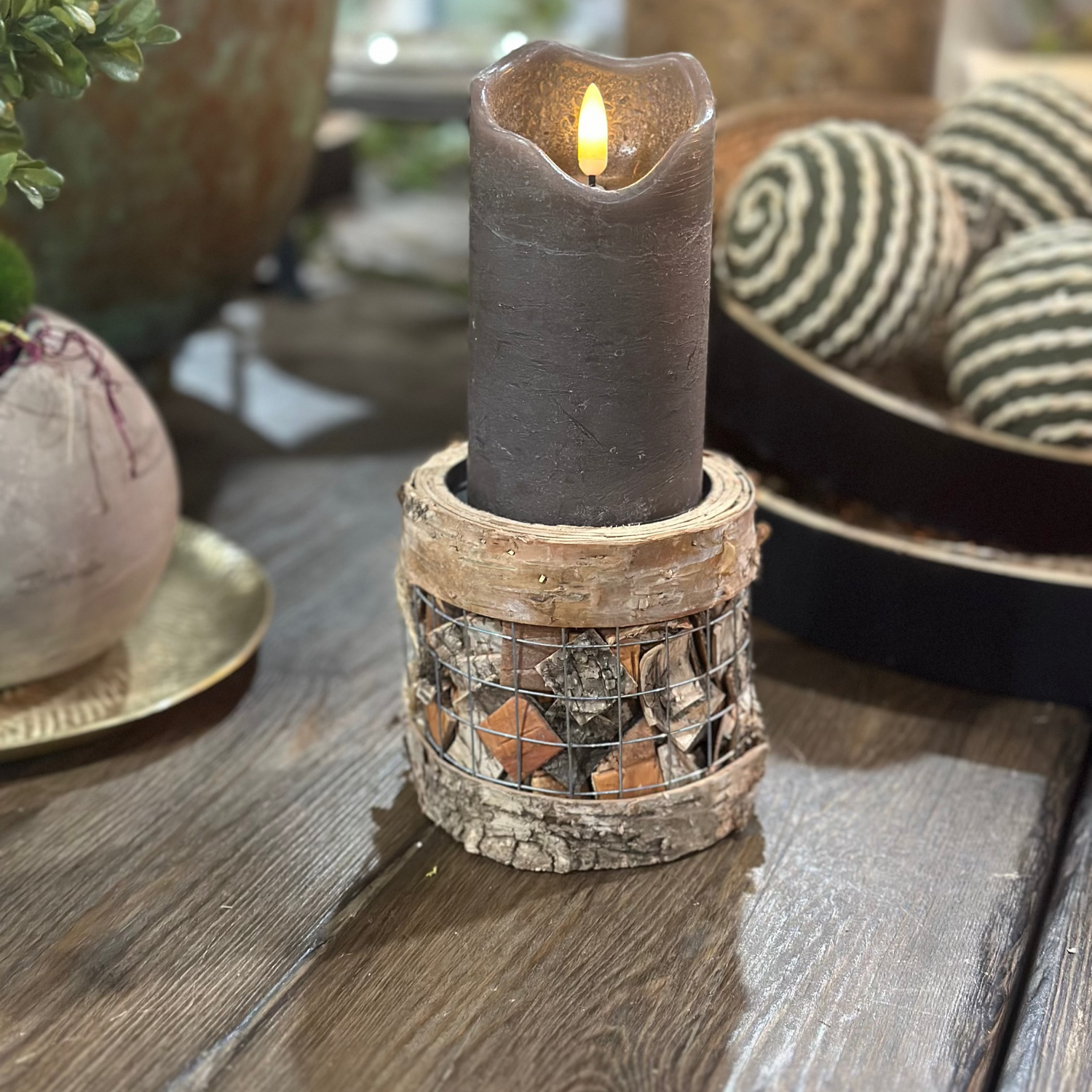 4" Wired Birch Candle Holder