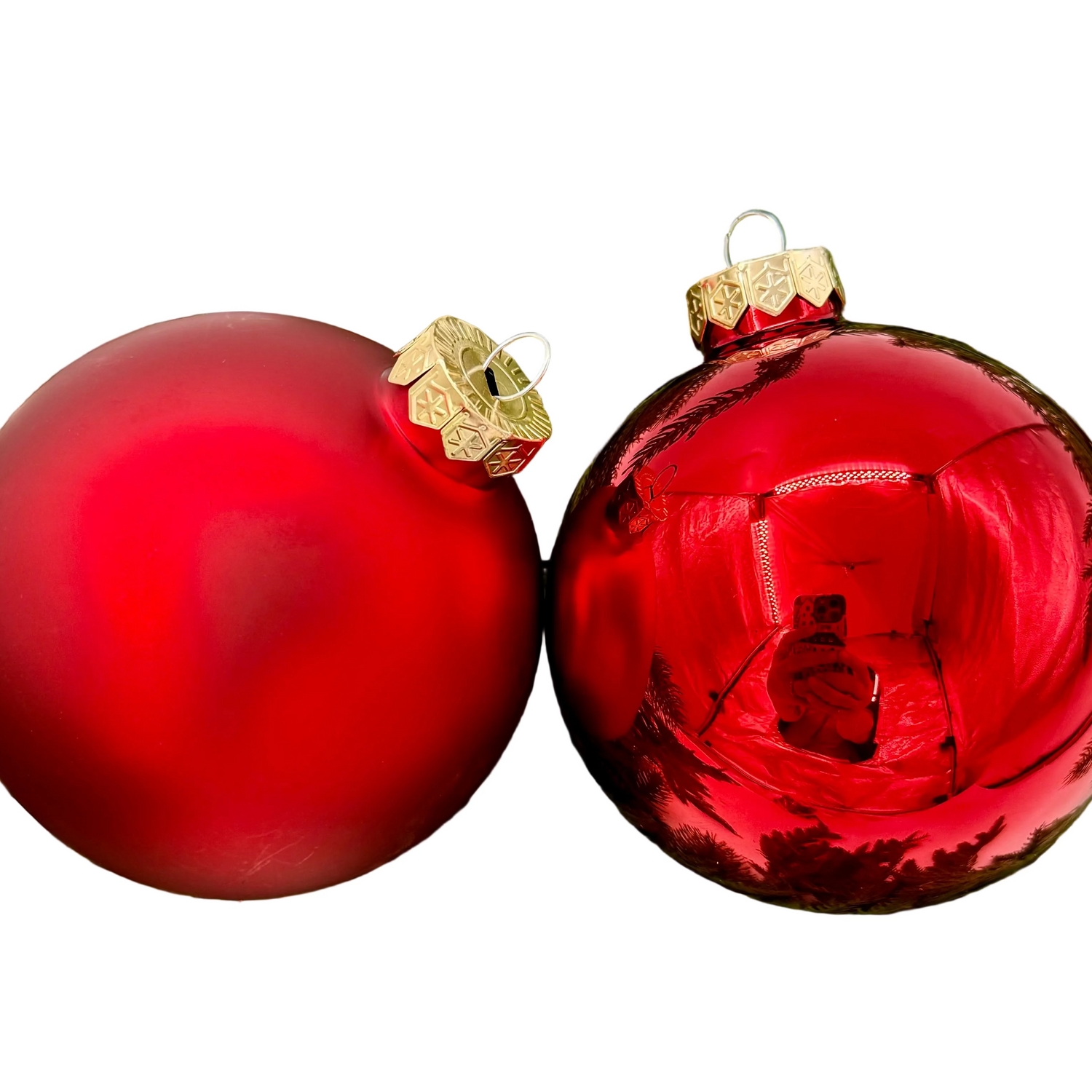 4" Red Glass Bauble Ornament- 2 Shiny/2 Matte