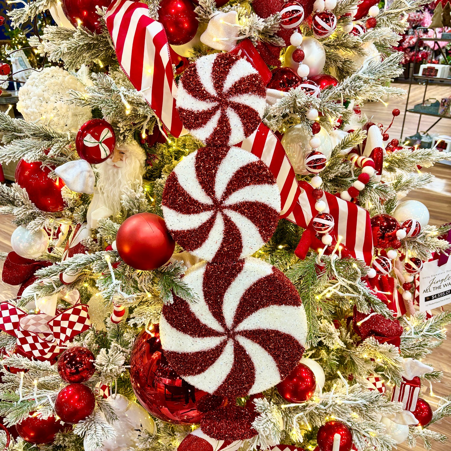 26" Red|White Tinsel Glitter Foam Peppermint Stack