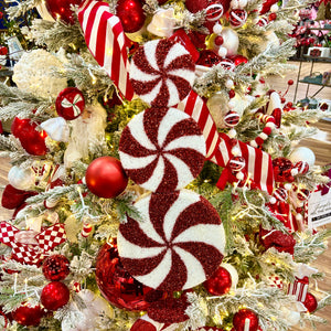26" Red|White Tinsel Glitter Foam Peppermint Stack
