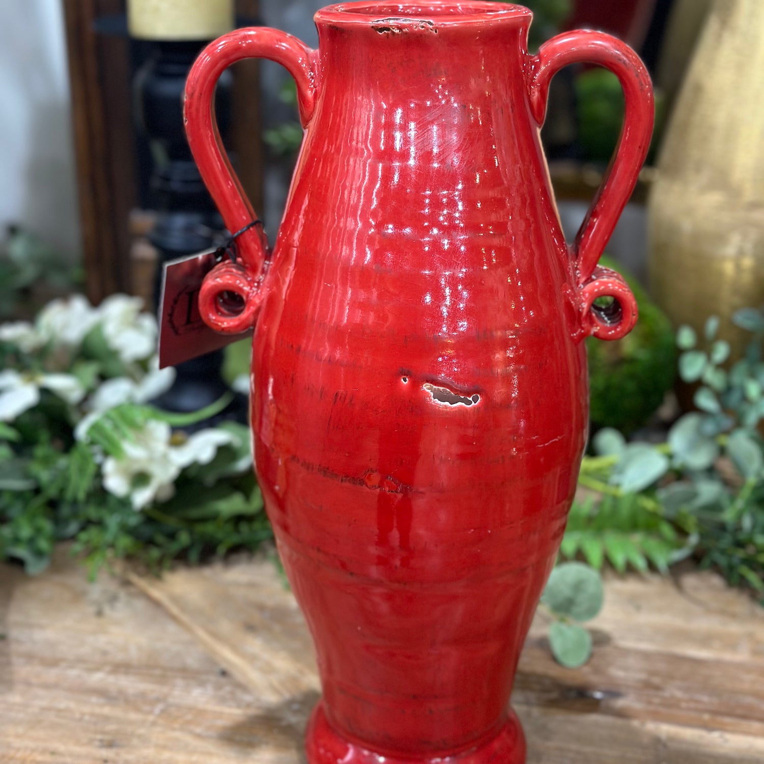 15.5” Glazed Handled Urn
