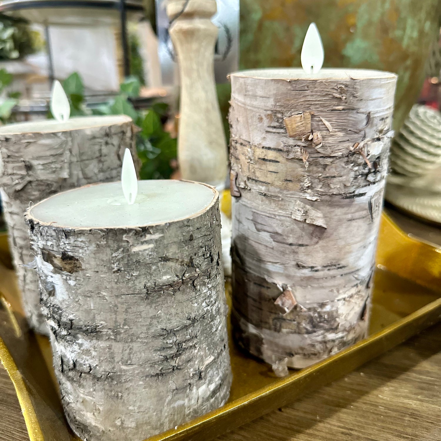 LED Brown Birch Pillar Candle Set of 3 | 4"/ 5"/6"