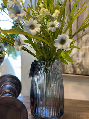 8.25” Ribbed Blue Gray Glass Vase