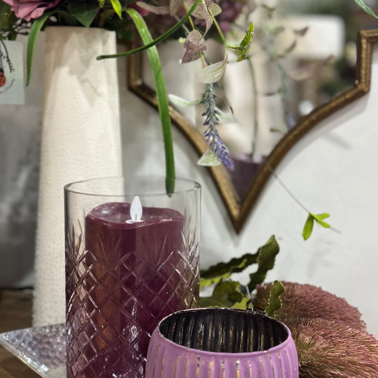 4" Purple Mercury Glass Candle Holder