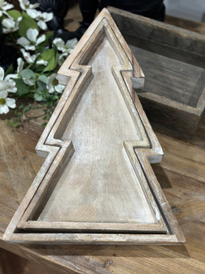 19.5"-17.5" Wooden Christmas Tree Trays Set of 2