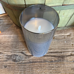 5.9"/6.9" Glass LED Wick Candle | Gray Glass with White Candle (Multiple Sizes)
