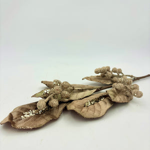 22" Champagne Micro Beaded Magnolia Leaf Berry Spray