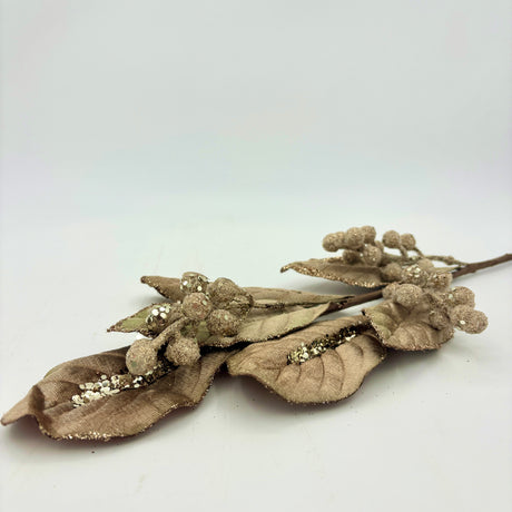 Champagne Micro Beaded Magnolia Leaf Berry Spray, additional view