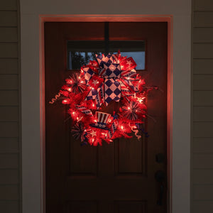 24" Patriotic Parade Designer Wreath with Handtied Bow | Lit or Unlit