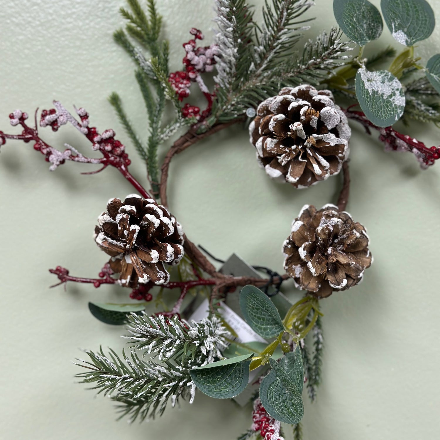 10" Pinecone and Berry Candle Ring