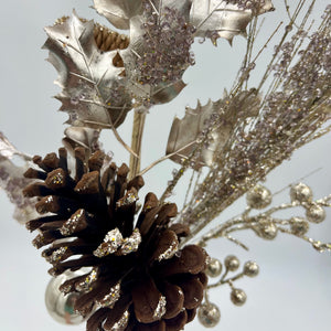 30" Champagne Glitter Pine Cone Spray