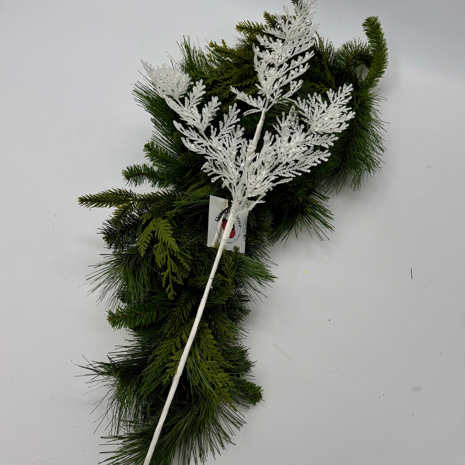 White Glittered Sequin Leaf Spray