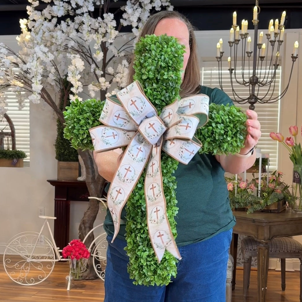 27" Springtime Devotional Boxwood Wreath with Ribbon Bow