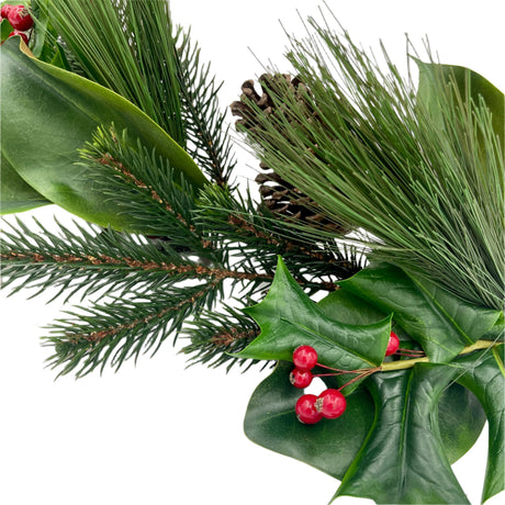 Holly, Pine, Magnolia Christmas Winter Garland, additional view