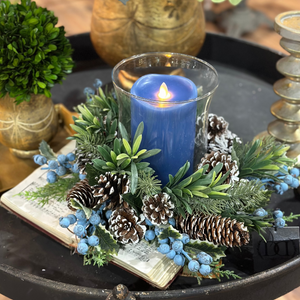 16"BLUEBERRY-SNOWCYPRESS-CONE candleholder