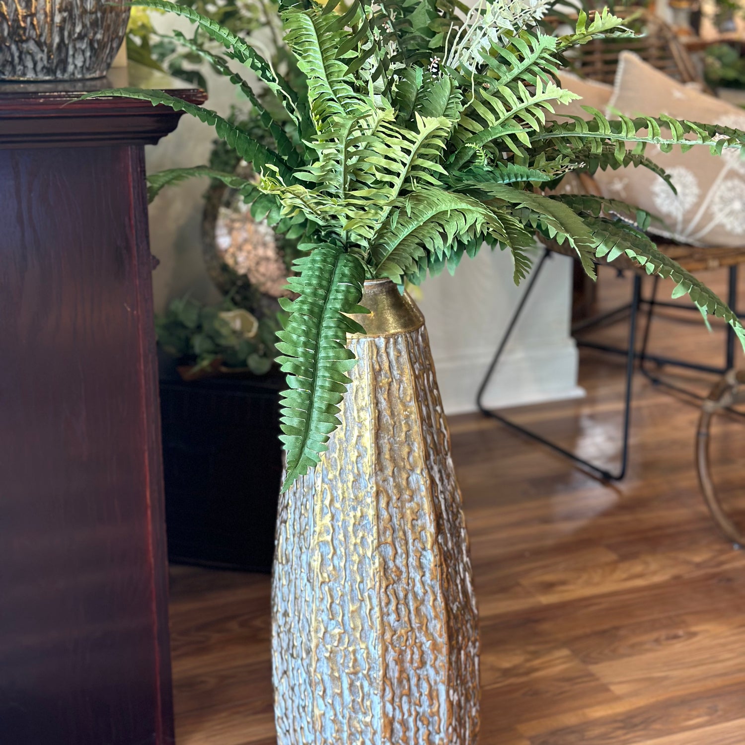 28” Gilded Hammered Vase