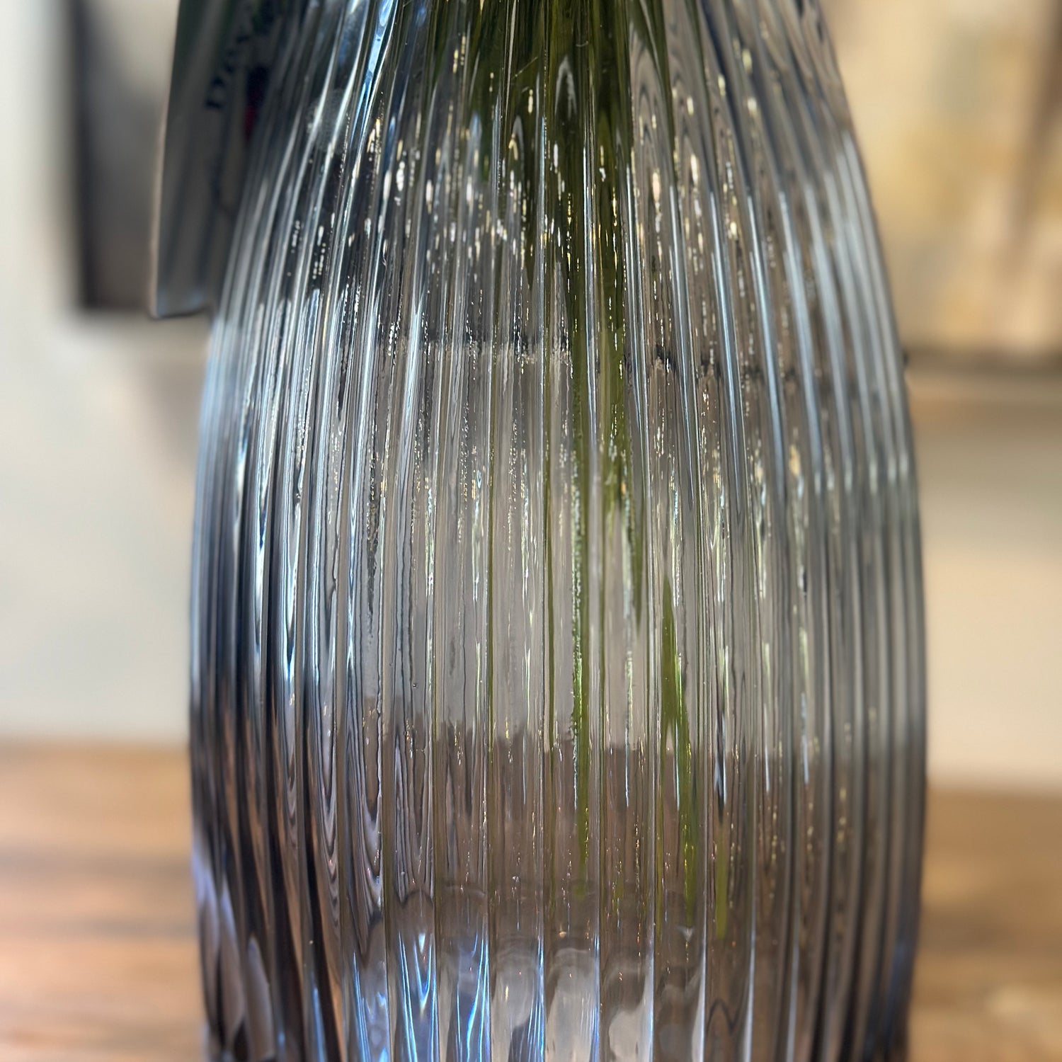 8.25” Ribbed Blue Gray Glass Vase