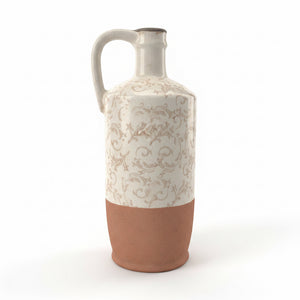 13.5" Cream Ceramic Vase/Jug with Tan Floral Pattern