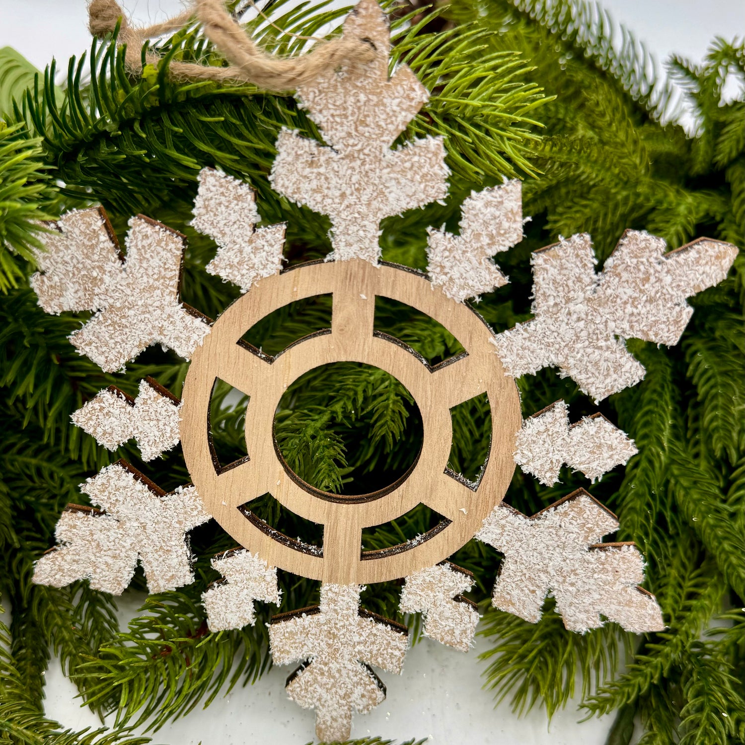 6" Wooden Flocked Snowflake