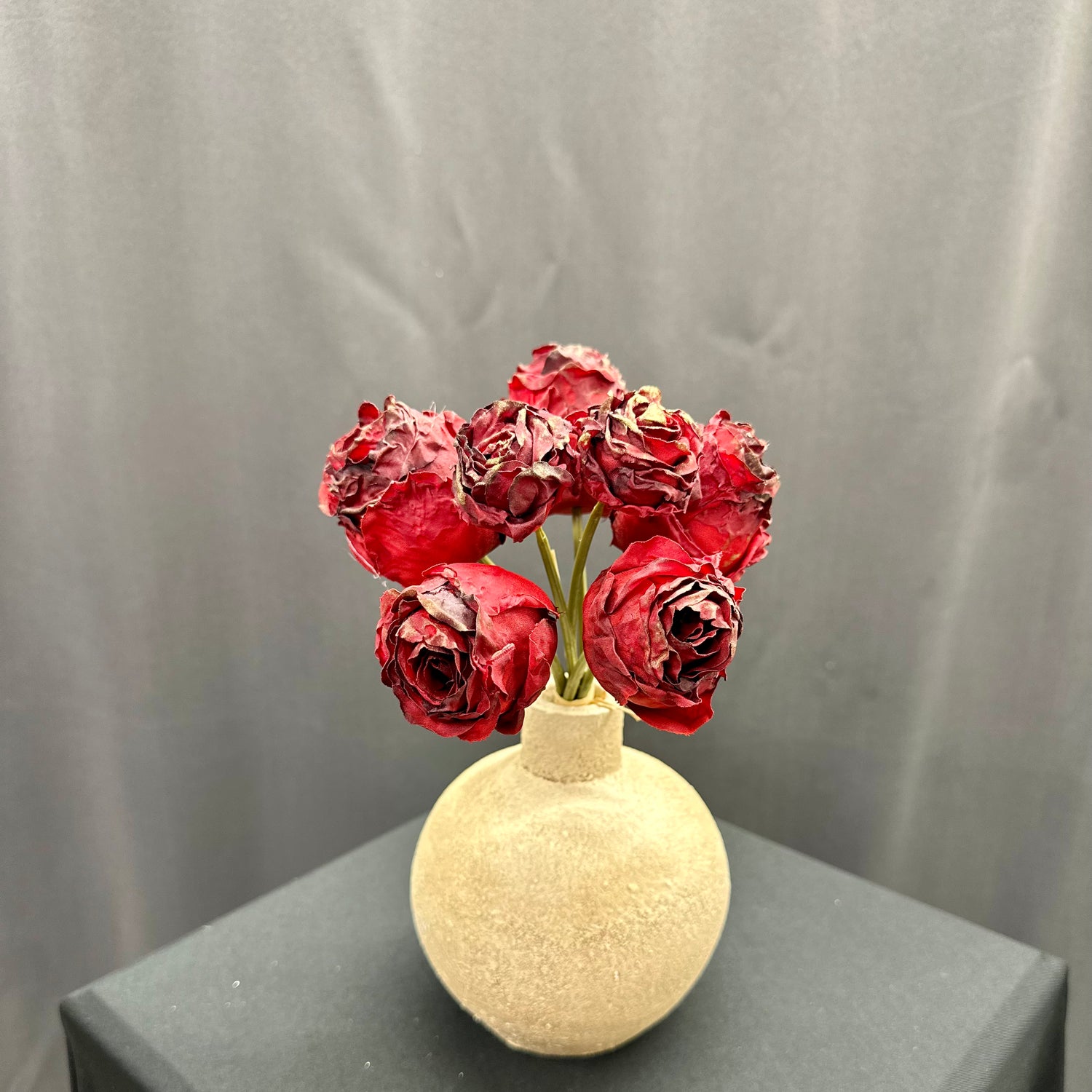9" Dark Red Faux Dried Gilded Rose Bundle