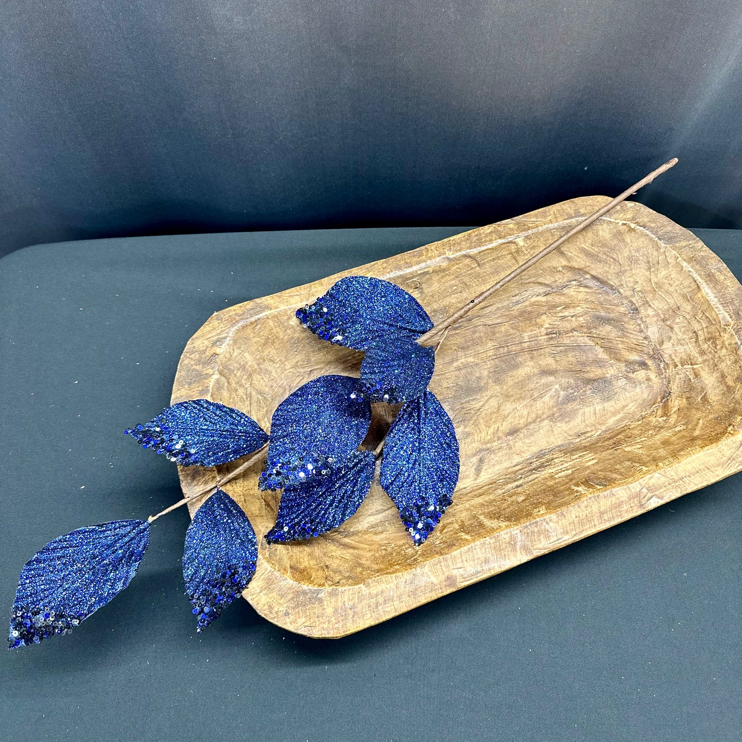 26" Blue Glitter/Sequin Tip Beach Leaf Spray