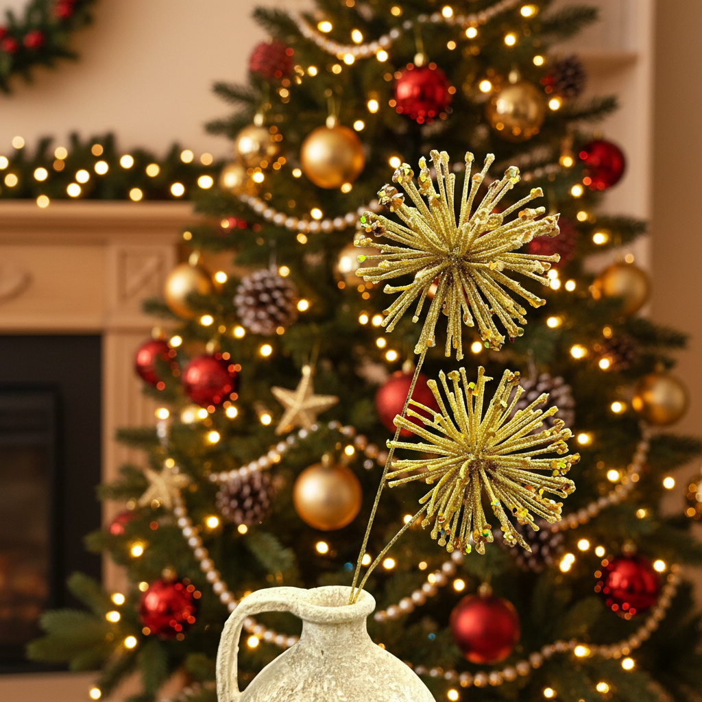 24" Gold Glitter Sequin Double Starburst Ball Spray