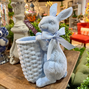 12" Resin Flocked Bunny w/Basket Periwinkle | Pink (Sold Individually)