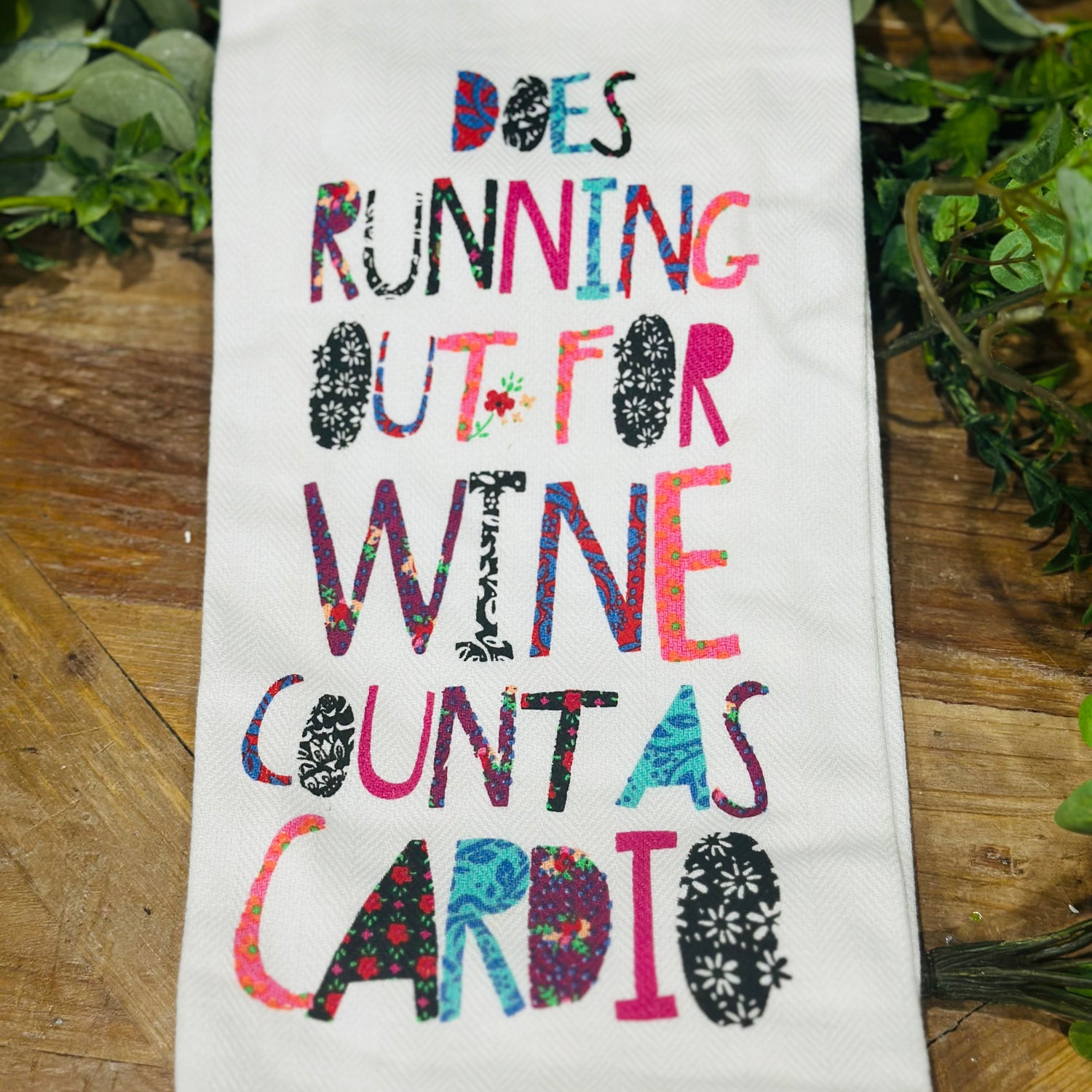 "Wine, Cardio" Tea Towel