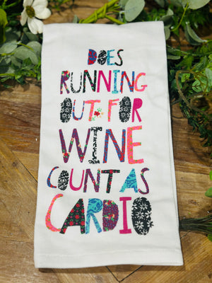 "Wine, Cardio" Tea Towel