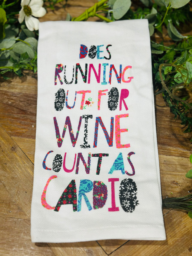 "Wine, Cardio" Tea Towel