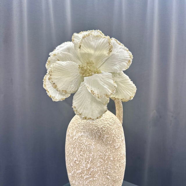 24" Velvet Glitter Bead Edge Magnolia Stem