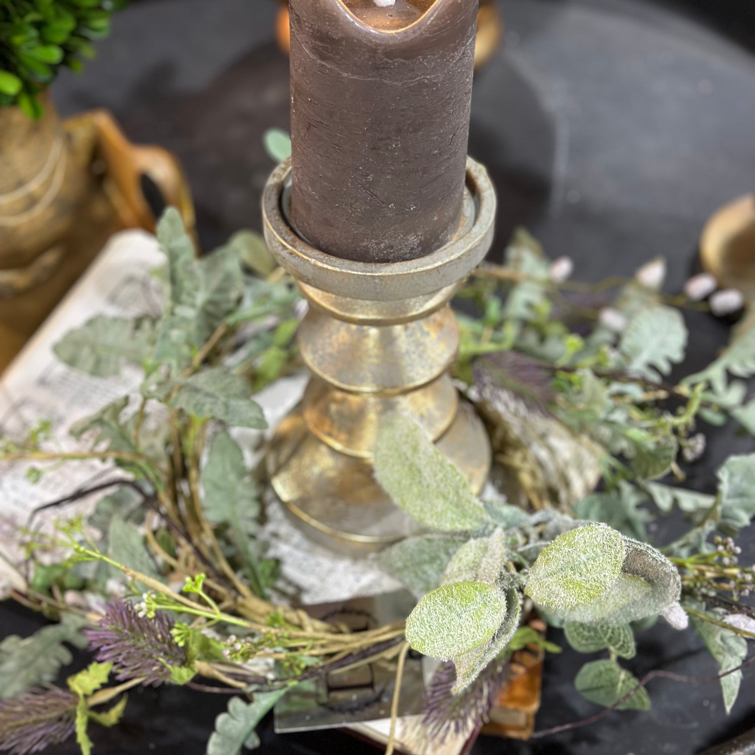 14" Lambs Ear, Willow Thistle, Small Wreath/Candle Ring