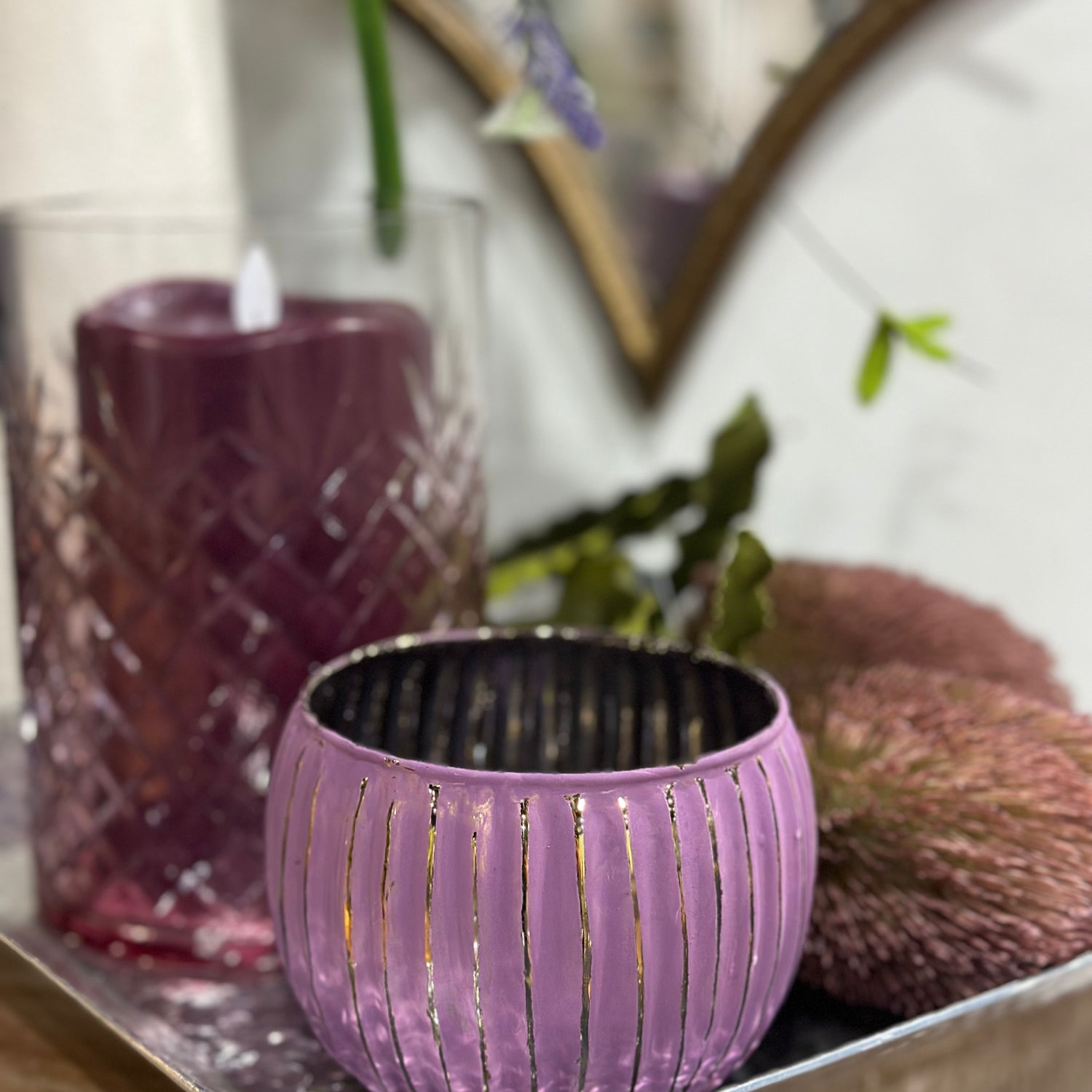 4" Purple Mercury Glass Candle Holder
