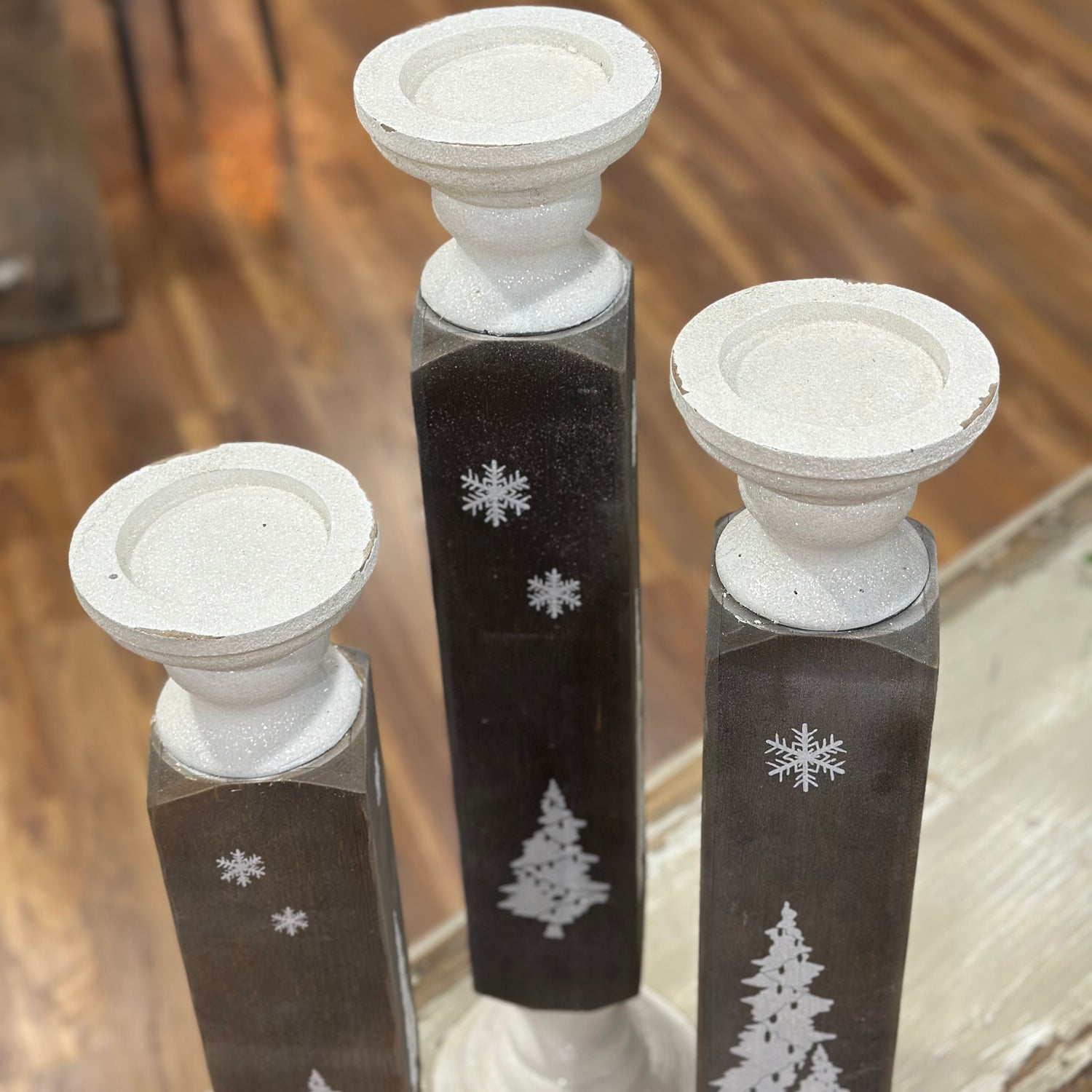 28.5", 25.5"& 22.5" Wood Pillar Candle Holder Set Of 3