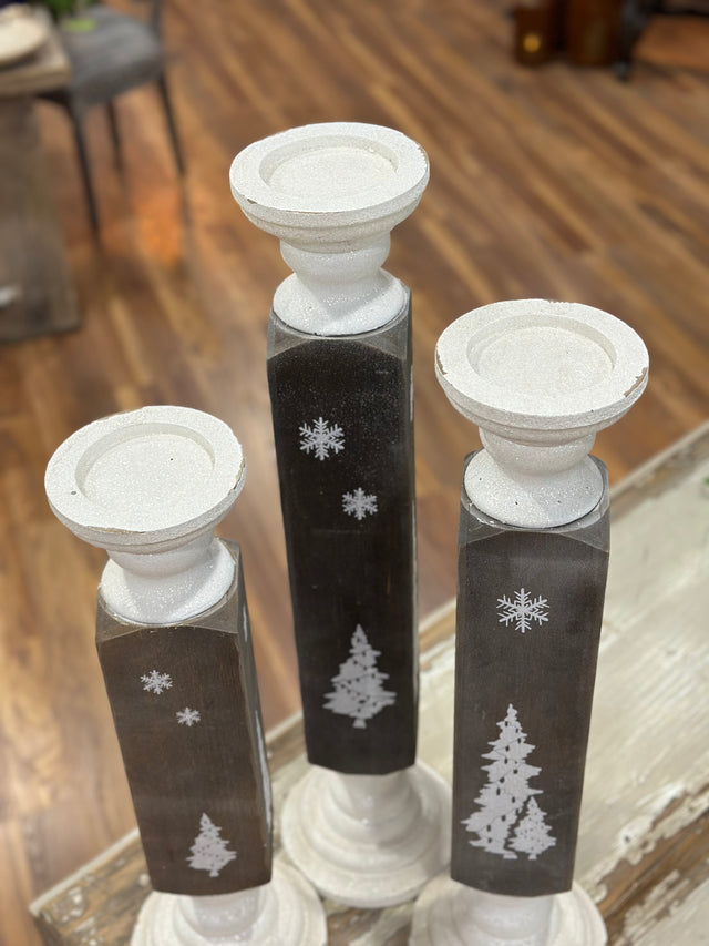 28.5", 25.5"& 22.5" Wood Pillar Candle Holder Set Of 3
