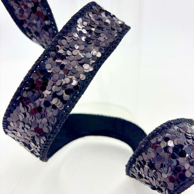 1" x 10YDS Black Cirque Glitter Ribbon