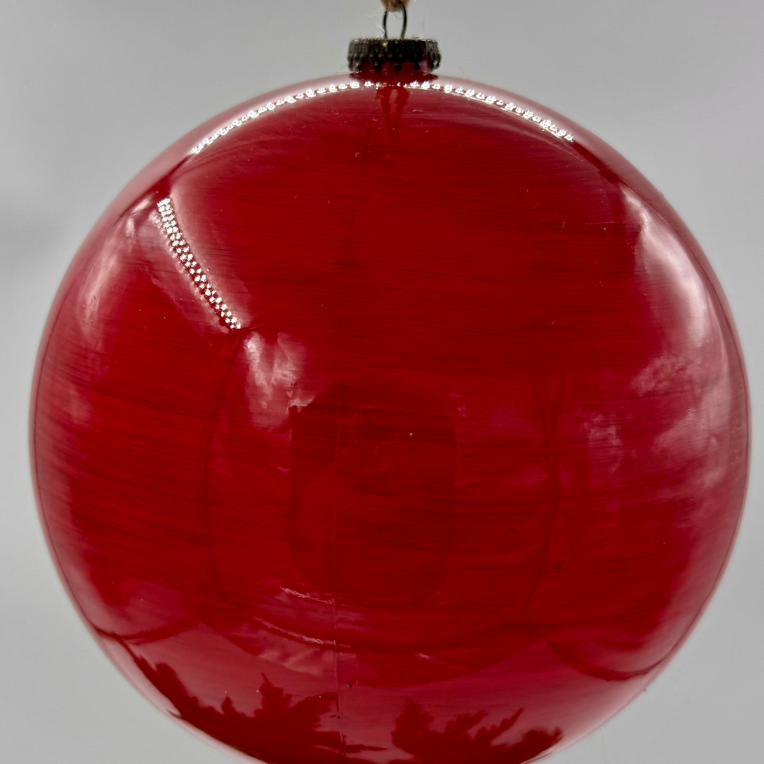 8" Red Wood Grain Ball Ornament Shatterproof