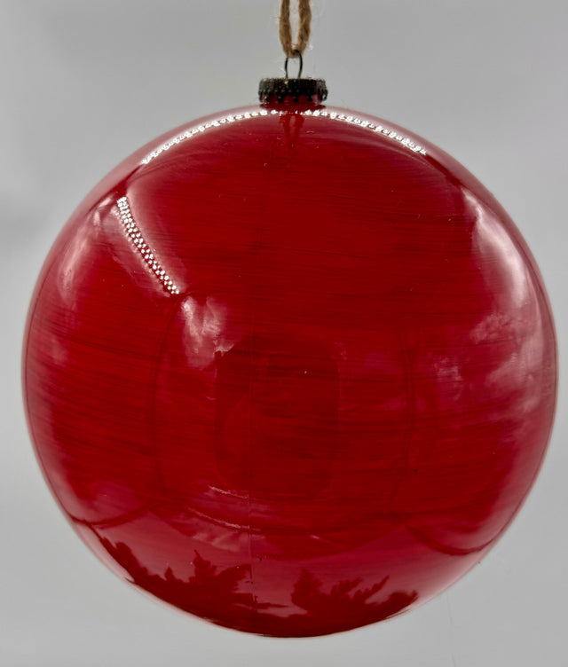 8" Red Wood Grain Ball Ornament Shatterproof