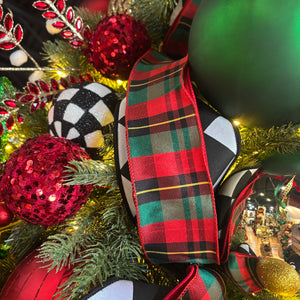 2.5" x 10yd Red Green Black Plaid Ribbon