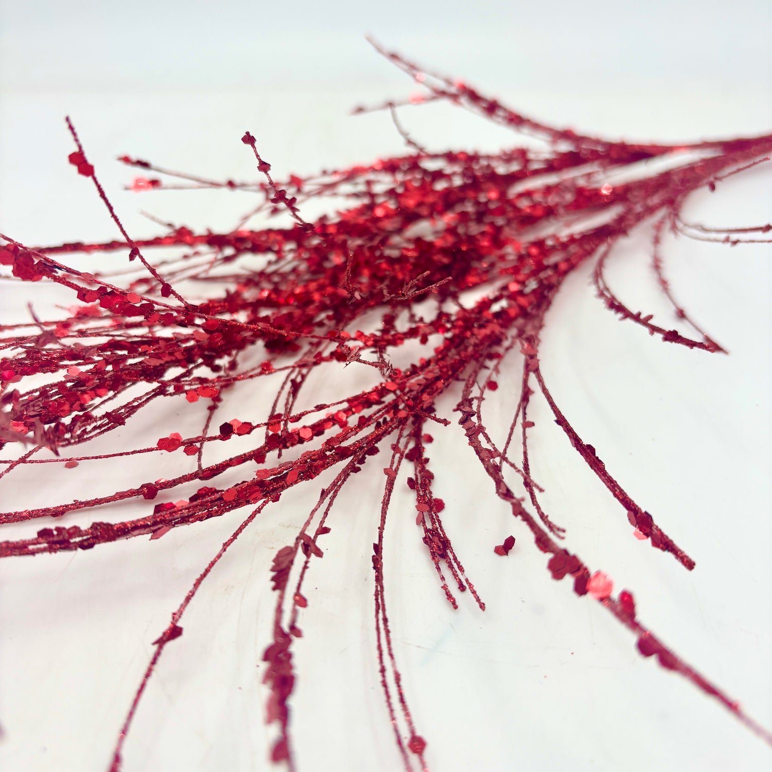 34" Red Glitter-Sequin Pampas Grass Spray
