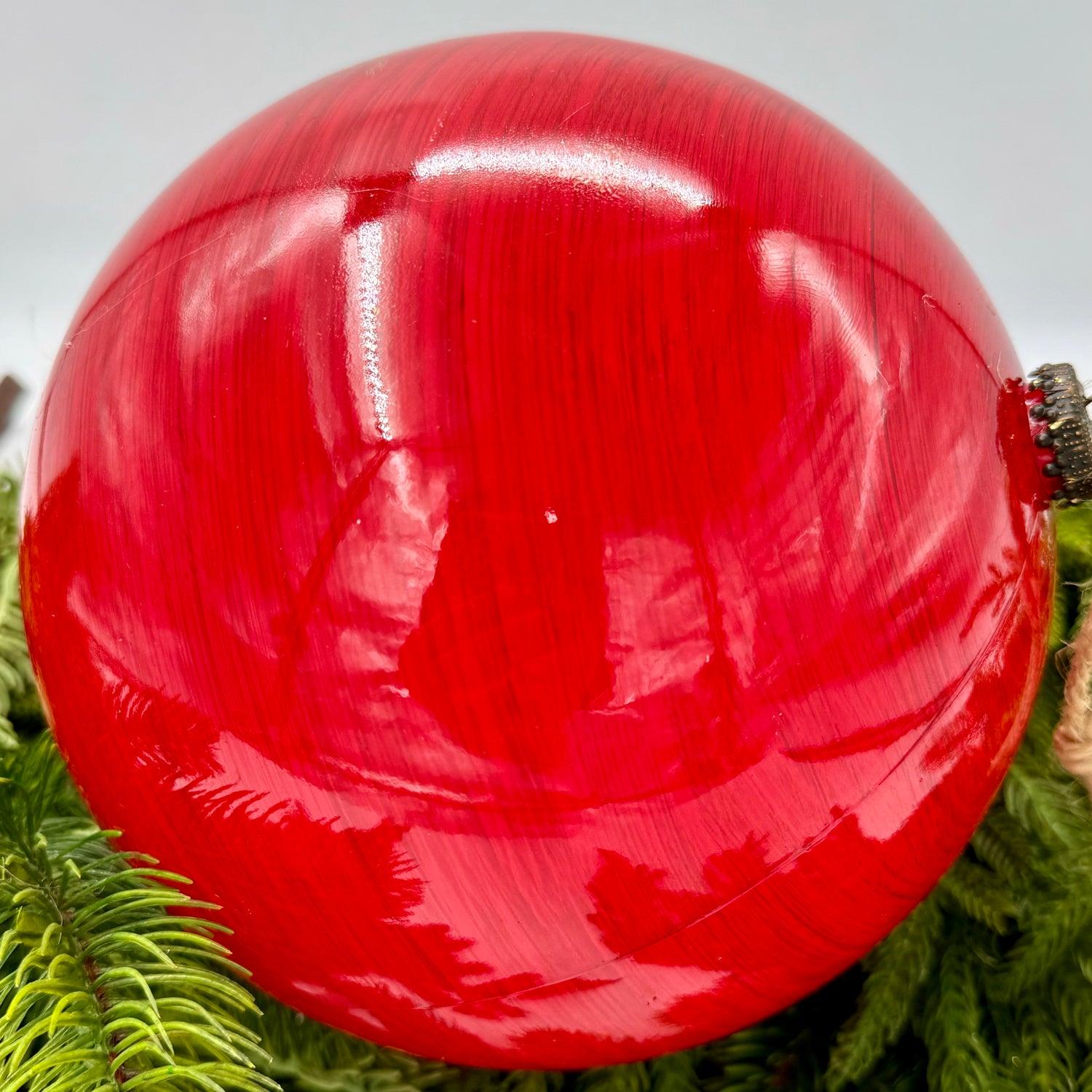 8" Red Wood Grain Ball Ornament Shatterproof
