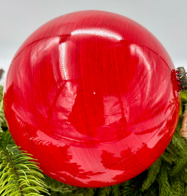 8" Red Wood Grain Ball Ornament Shatterproof