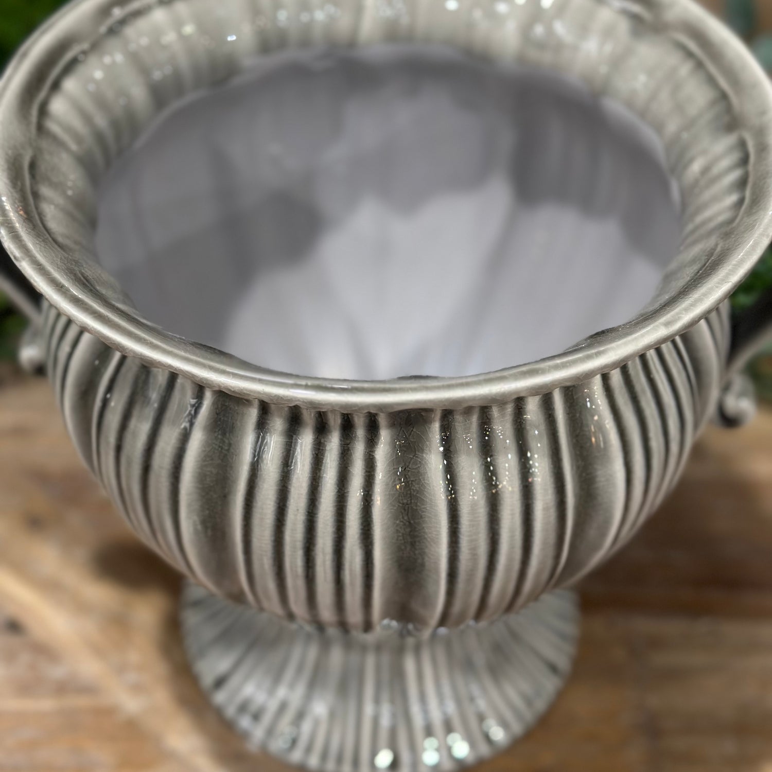 9.5” Gray Ceramic Art Deco Style Urn
