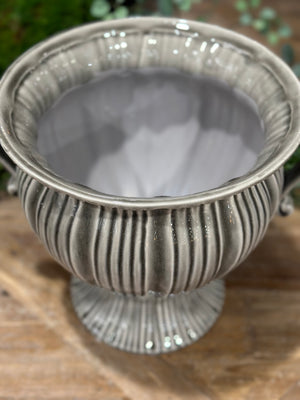 9.5” Gray Ceramic Art Deco Style Urn