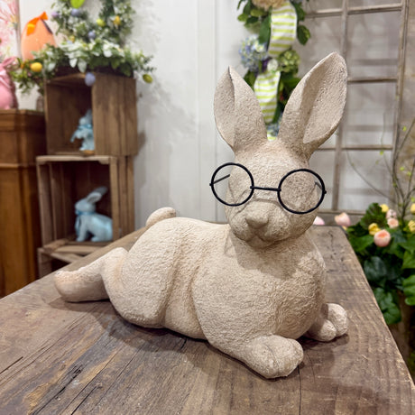 15 inch Resin Resting Bunny w/Metal Glasses Outdoor