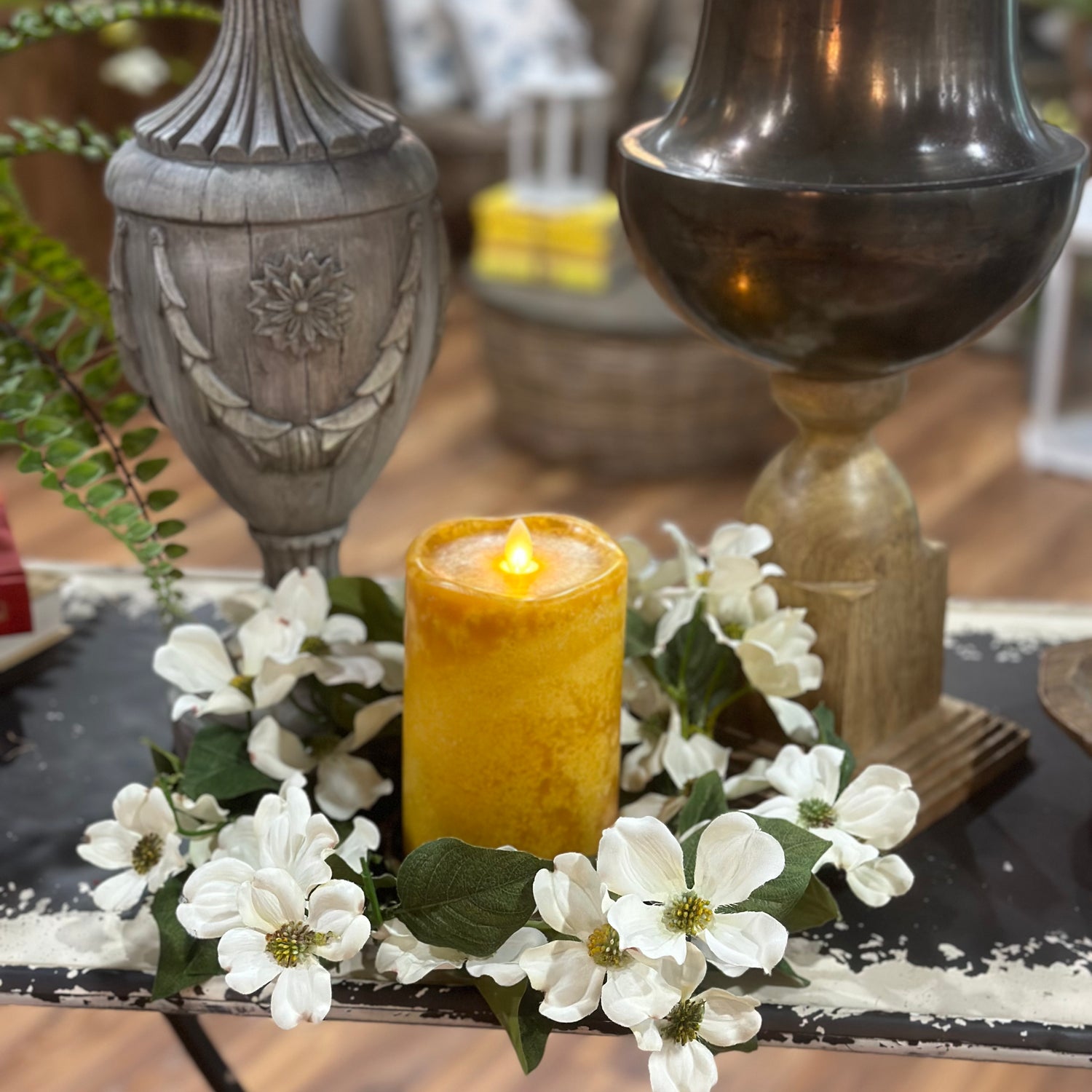 13" Dogwood Candle Ring Cream