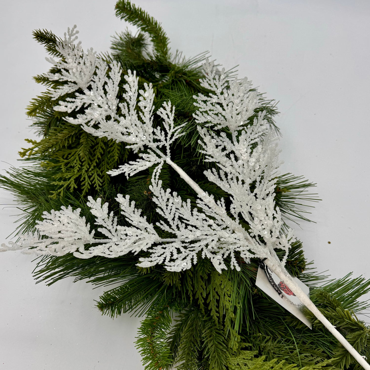 White Glittered Sequin Leaf Spray